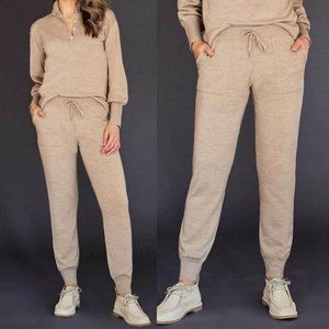 Anthropologie Ecru Wool Heather Oatmeal Knit Jogger Drawstring Pants